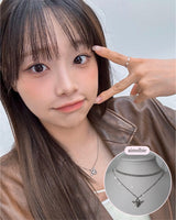 [チョ・ユリ, チュウ Necklace] エンジェリックハートロックレイヤードネックレス - Silver Color