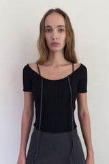 SCALLOP HALF SLEEVE KNIT