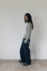 WIDE CUFFS COTTON PANTS (BLUE)