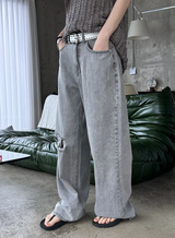 Gray washed damage wide pants