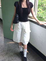 プッツ ポケット カーゴ ピンタック バミューダ パンツ