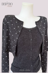Line Charcoal Cardigan Two-piece Top