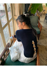 Back White Bow Long Sleeve Knit T-shirt