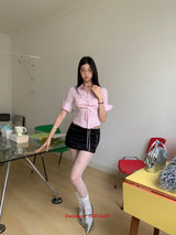 ピンクストライプストラップラインシャツ