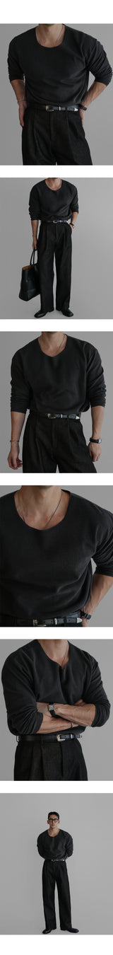 コットンボートネックニットTシャツ [Charcoal]