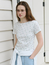 SIDE SLIT FLOWER T-SHIRT WH+BL