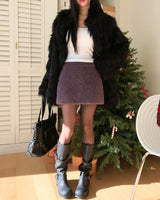 [wool 10%] Mauve Winter Wool Mini Skirt
