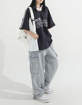 ストリングウエストワイドカーゴデニムパンツ