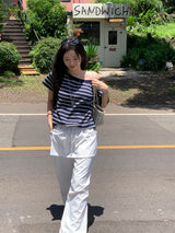 [MADE] Spool Stripe Unbalanced Off-Shoulder T-Shirt