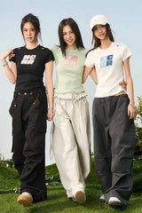 プレイドパッチスリムクロップTシャツ