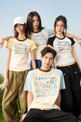 パステルドッグスケッチラグランTシャツ - ウィメンズ