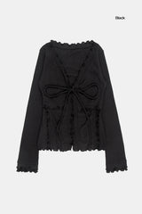 Non-button frill ribbed cardigan