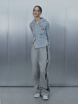 Badge Stripe Hooded Cardigan