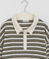 [unisex] Mickens Waffle Stripe Collar Tee