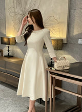 Deels Boat-Neck Puff Three Quarter Flare Long One Piece