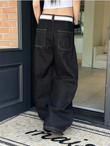 [Unisex] ステッチブーツカットデニムパンツ