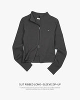 [ORIGINAL] Slit Ribbed Long-sleeve Zip-up