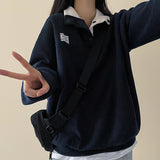Sung high neck color scheme snap tab fleece anorak sweatshirt