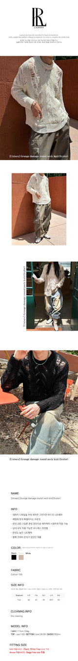 [PREMIUM] Grunge damage round neck knit (3color)