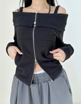OFF-SHOULDER + 2-WAY ZIP-UP💛🤍🖤 - 2 COLORS