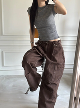 Pigment washing crop t-shirts(4color)