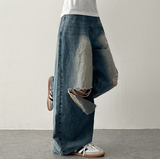 Andy Knee Damage Cutting Deep Washed Denim Wide Pants