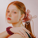 RIBBON TRIM SEE-THROUGH SCRUNCHIE (DEEP PINK)