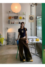 Hazelnut pintuck wide cotton casual pants