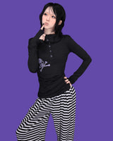 スカル ハイネック スリムTシャツ
