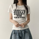 レタリング サイド シャーリング スリムフィット ショートスリーブ Tシャツ