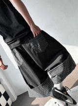 Check Roll-Up Detail Raw Denim Bermuda Shorts 2color