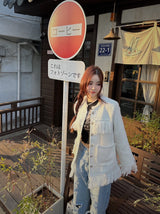 Tassel tweed loose fit no-collar jacket