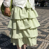 Bebe Waist-Banded Frill Check Tiered Long Skirt (4 Colors)
