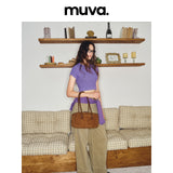 muva. Genuine‑Leather Cowhide‑Velvet Boston Bag, Large‑Capacity Original Niche Shoulder Purse for Autumn Winter, New Arrival Sep 3