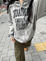 Crack Vintage Lettering Hooded Zip-Up
