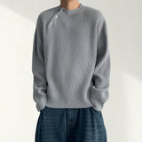 Nerly diagonal snap waffle henley neck knit