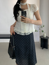 Sovy check flare midi skirt