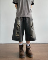 Western Destroyed Bermuda Pants