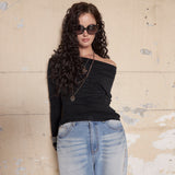 Drape Shoulder Top [Black]