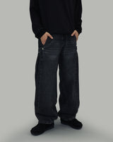 Snap Button Denim Pants (Black)
