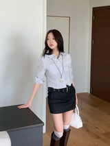 ルートストライプスナップボタンダブルポケットシャツ