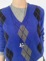Silver star long necklace