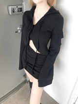 1236. Patchwork cargo crop hood cardi (3color)