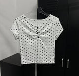クロップドットフリルヘンリーハーフTシャツ