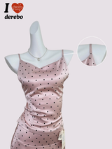 pink silk dot backless skirt two-piece