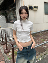 リブハーフネックTシャツ (4C)