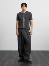 Hook pin-tuck stripe trousers 3color