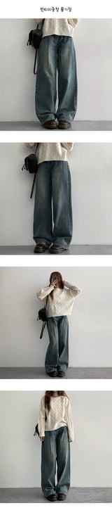[3 Tier length] [S–2XL] ナキンピンタックウォッシュドワイドデニムパンツ