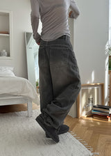 HEM SHIRRING GREY DENIM