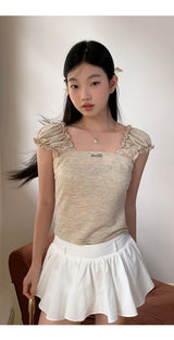 ショルダーシャーリングスクエアネックノースリーブTシャツ